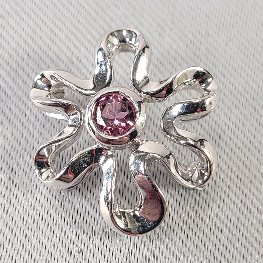 KN 925 Pink Amethyst Brooch Flower Pin Floral Gemstone Sterling Silver‎ Jewelry